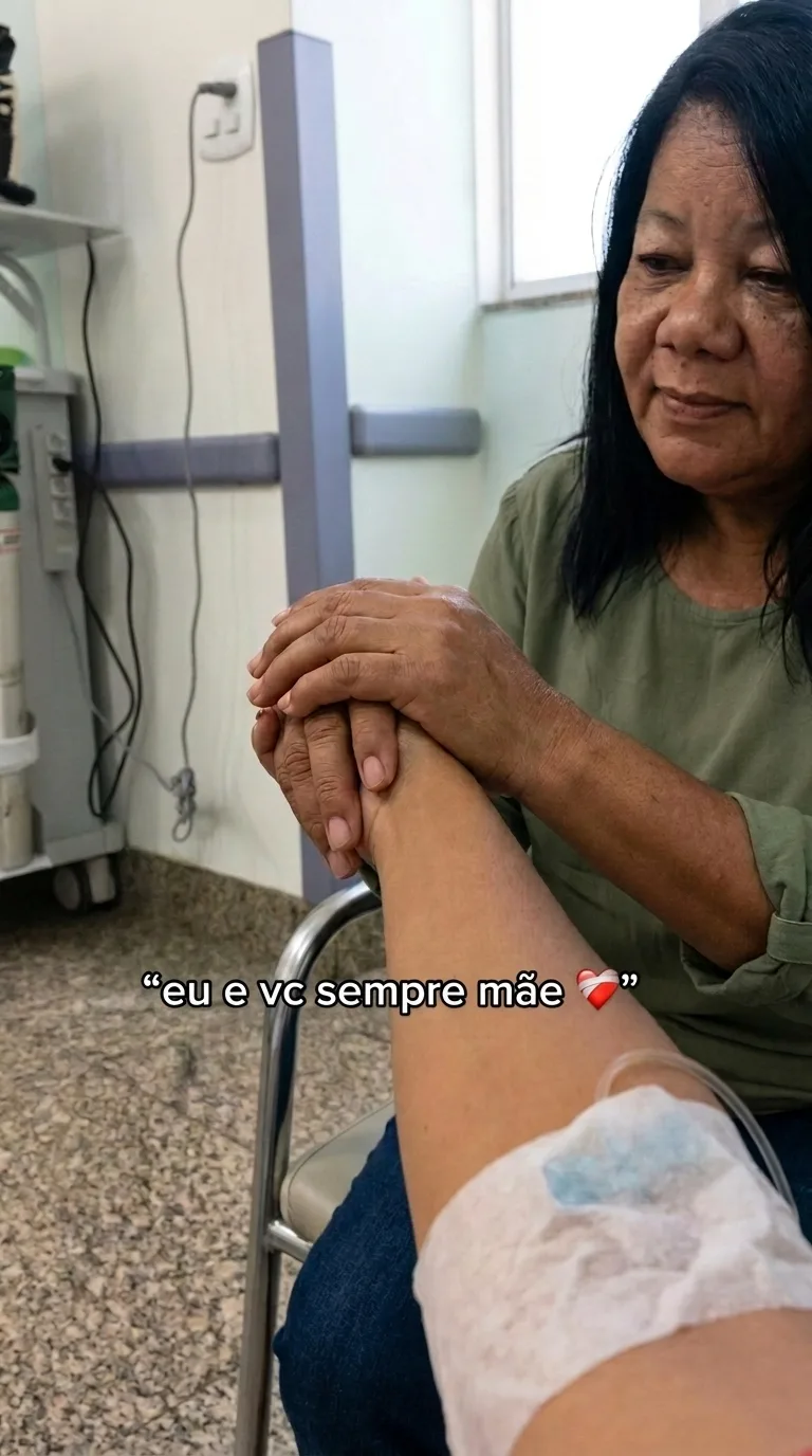 Vânia segurando a mão da filha
